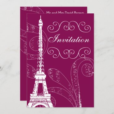 Fuchsia Eiffel Tower wedding invitation