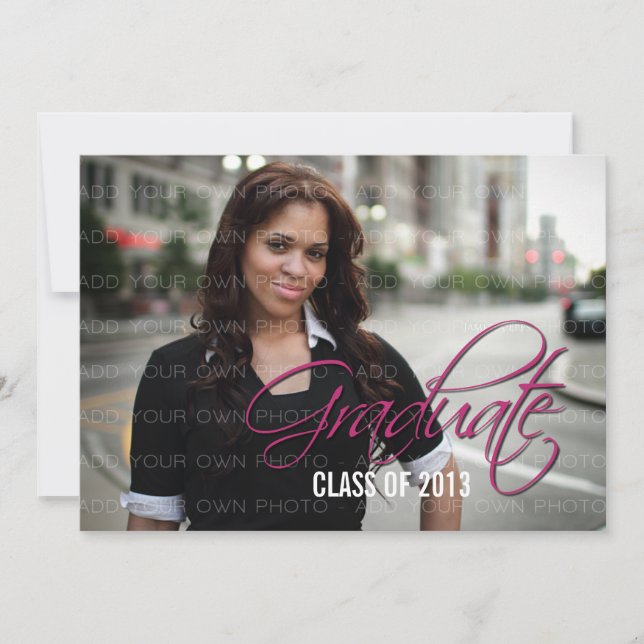 Fuchsia Elegant Script Photo Graduation Invite (Front)