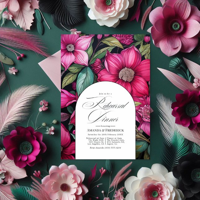 Fuchsia, Emerald Green and Black Rehearsal Dinner Invitation (Fuchsia, Emerald Green and Black Rehearsal Dinner Invitation)