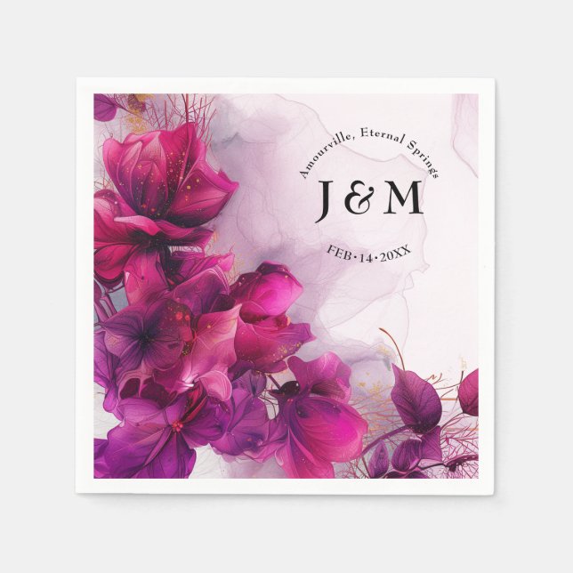  Fuchsia Enchantment: Watercolor  Napkins (Front)