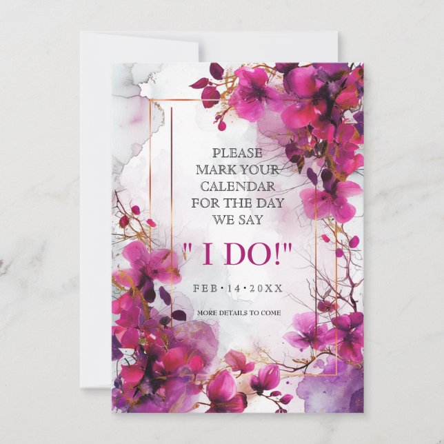 💗Fuchsia Enchantment: Watercolor  Save The Date (Front)