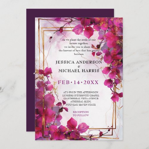Fuchsia Enchantment Watercolor Wedding Invitation