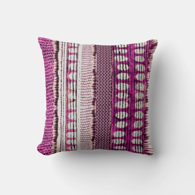 Fuchsia Ethnic Border Abstract Throw Pillow (Front)