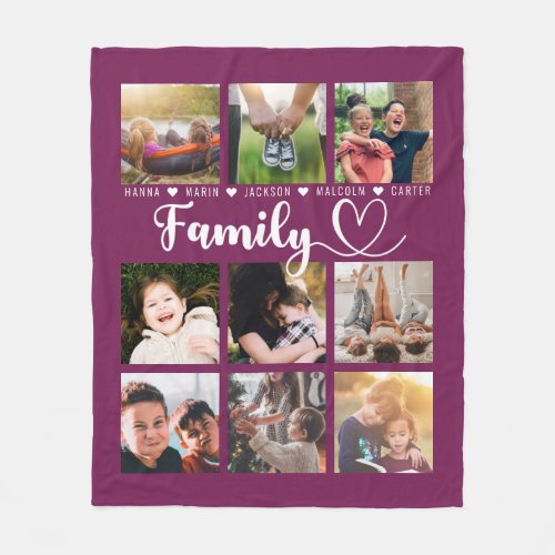 Fuchsia Family Memories Nine Photo Collage Fleece Blanket