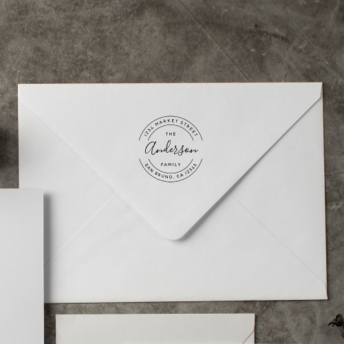 Fuchsia Family Name  Round Return Address Self_inking Stamp