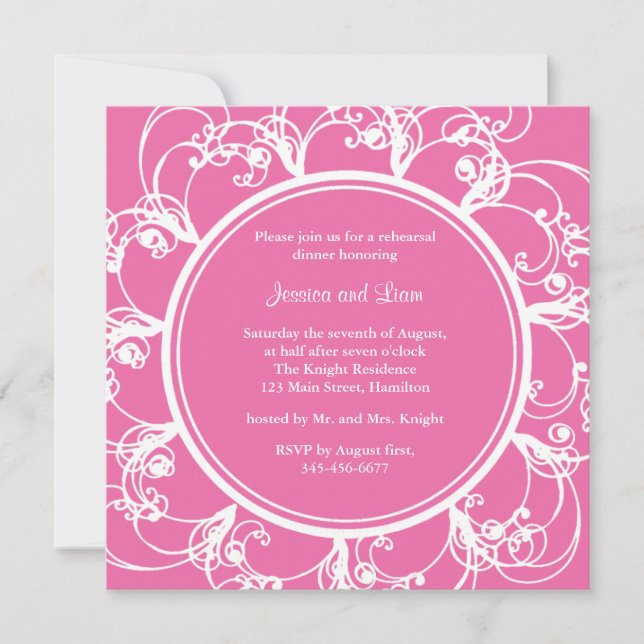 Fuchsia Fancy Floral Rehearsal Dinner Invite (Front)