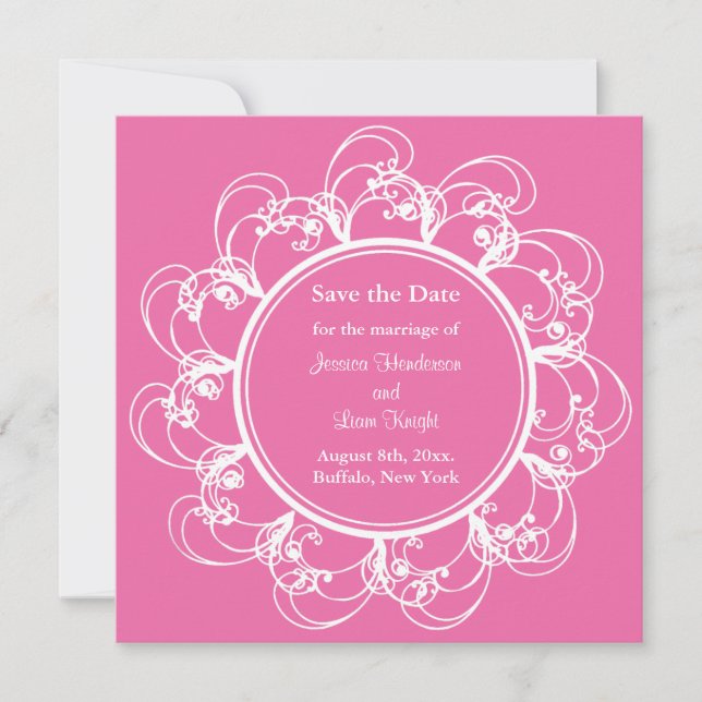 Fuchsia Fancy Floral Save the Date (Front)