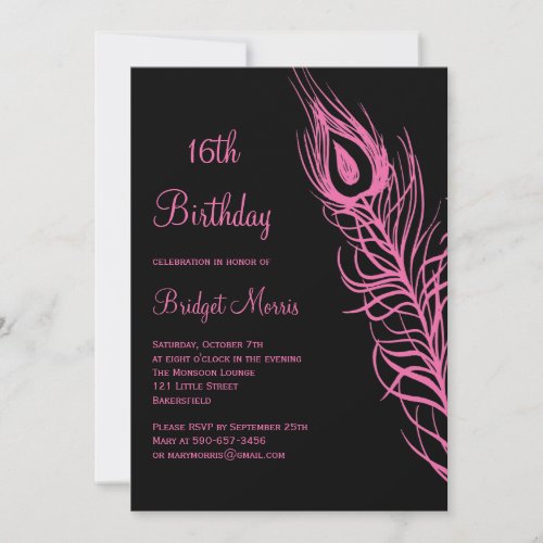 Fuchsia Feathers Sweet 16 Birthday Invitation