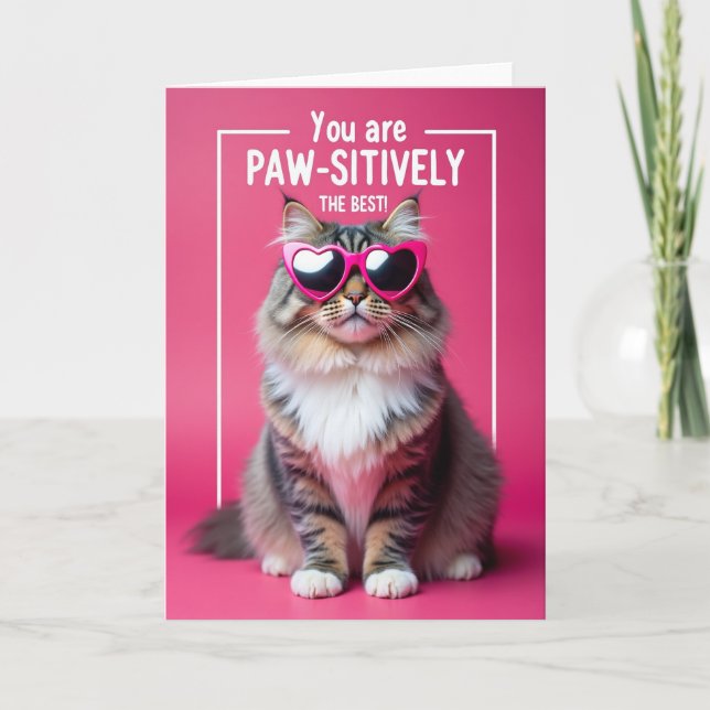 Fuchsia Feline Birthday Card (Front)