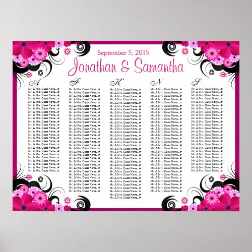 Fuchsia Floral A to Z Wedding Table Seating Chart