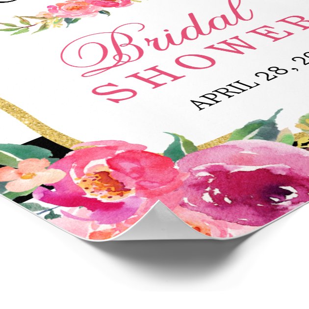 Fuchsia Floral Black Stripes Bridal Shower Sign