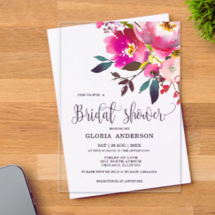 Fuchsia Floral  Bridal Shower  Acrylic Invitations