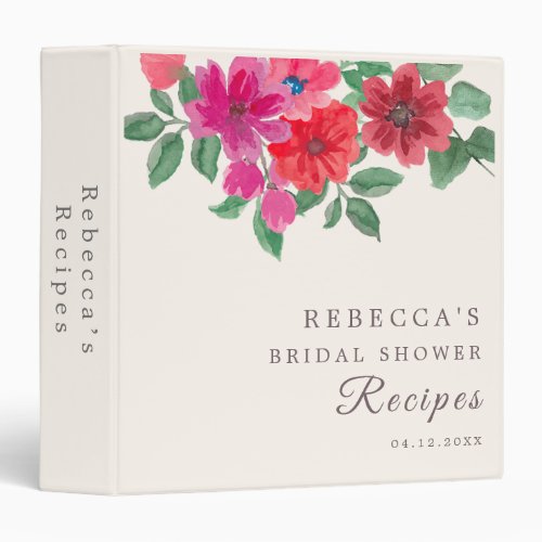 Fuchsia Floral Bridal Shower Recipe 3 Ring Binder