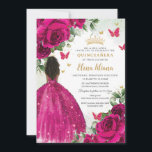 Fuchsia Floral Brown Princess Quinceañera Sweet 16 Invitation<br><div class="desc">Personalize this elegant fuchsia hot pink floral Quinceañera / Sweet 16 birthday invitation easily and quickly. Simply click the customize it further button to edit the texts, change fonts and fonts colors. Featuring vibrant fuchsia roses, butterflies and a girl dressed in a glittery fuchsia ball gown. Matching items available in...</div>