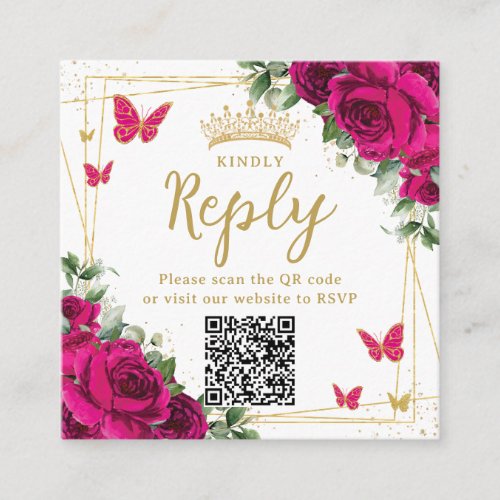 Fuchsia Floral Butterflies Quinceanera RSVP QR
