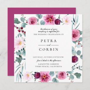 Fuchsia Floral Frame Wedding Invitation