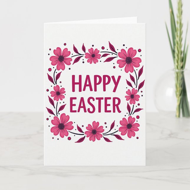 Fuchsia Floral Happy Easter Card (Front)