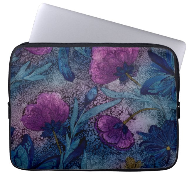 Fuchsia floral laptop sleeve (Front)