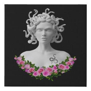 Fuchsia Floral Medusa Gorgon Greek Mythology Faux Canvas Print