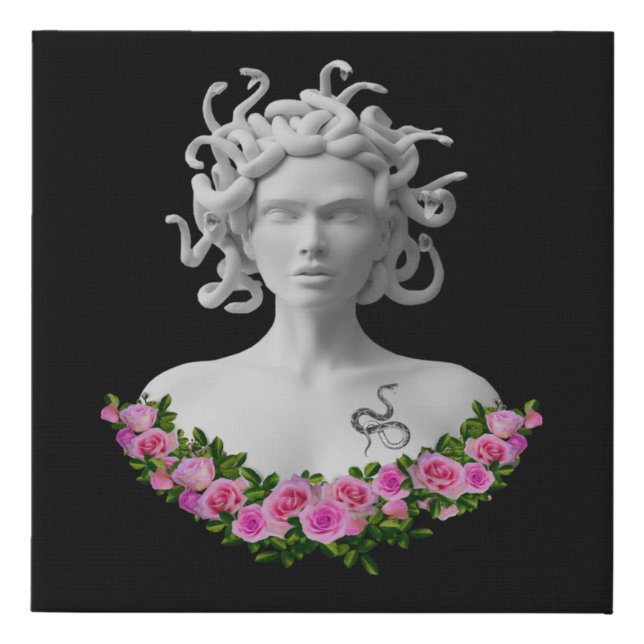 Fuchsia Floral Medusa Gorgon Greek Mythology  Faux Canvas Print (Front)