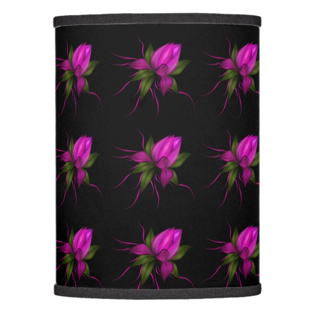 Fuchsia Floral on Black Lamp Shade (Front)
