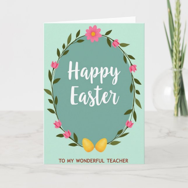Fuchsia Floral Teacher Easter Card (Front)