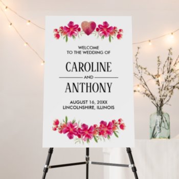 Fuchsia Floral Watercolor Wedding Welcome Sign by YourWeddingDay at Zazzle