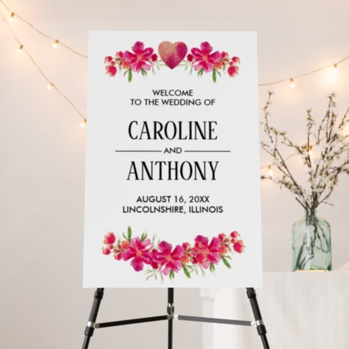 Fuchsia Floral Watercolor Wedding Welcome Sign