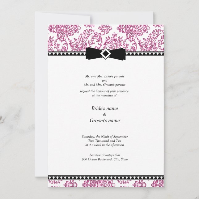 Fuchsia Floral Wedding Invitation (Front)