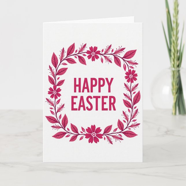 Fuchsia Floral Wreath Easter Card (Front)
