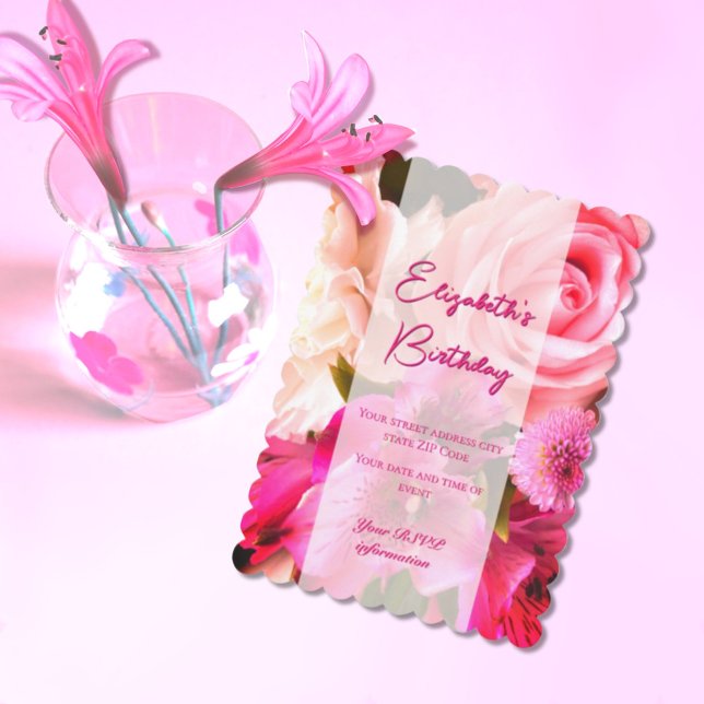 Fuchsia Florals Birthday Invitation Card (Creator Uploaded)