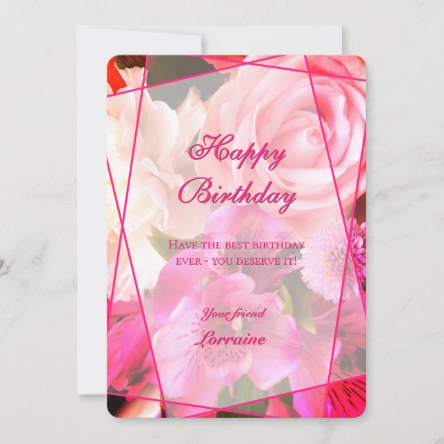 Fuchsia Florals Happy Birthday Card (Front)
