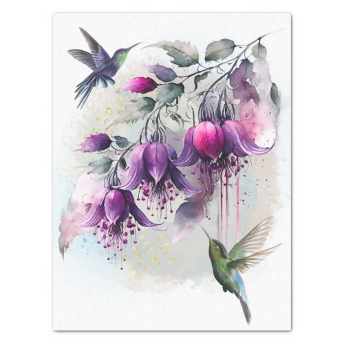 Fuchsia Flower Hummingbird Watercolor Tissue Paper