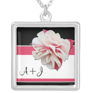 "Fuchsia Flower" Initials Pink & Black Necklace