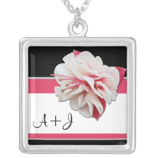 "Fuchsia Flower" Initials Pink & Black Necklace