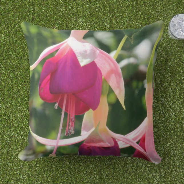 Fuchsia Flower Outdoor Pillow (Grass)