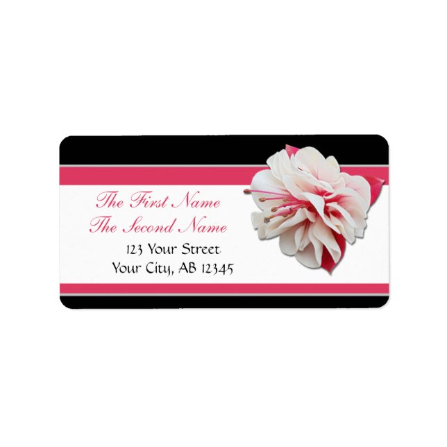Fuchsia Flower Pink & Black Address Labels (Front)