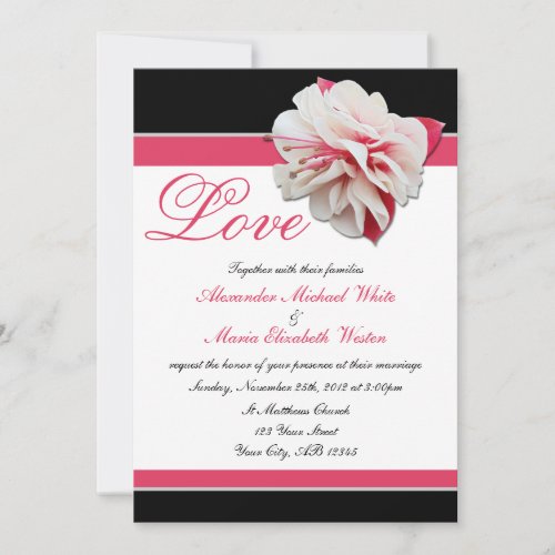 Fuchsia Flower Pink  Black Wedding Invitations