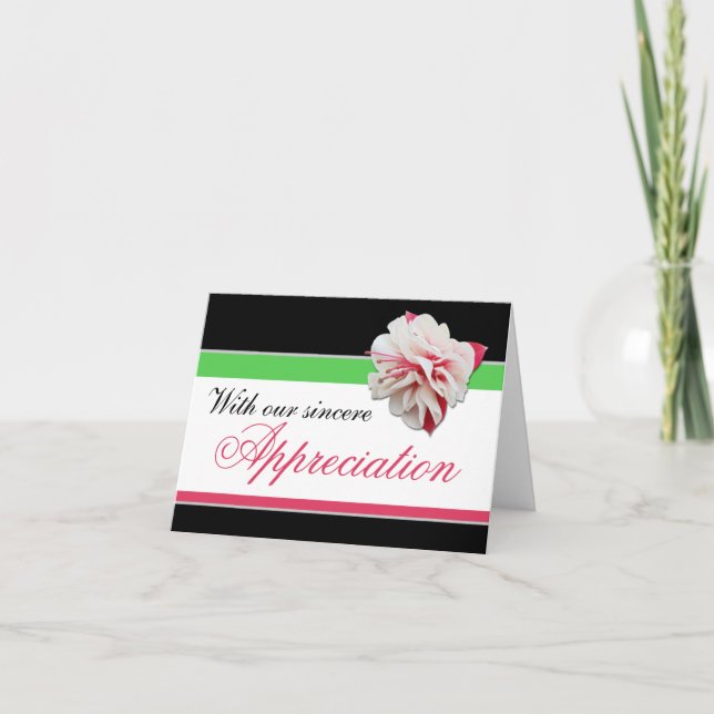 Fuchsia Flower Pink, Green & Black Thank You Card (Front)