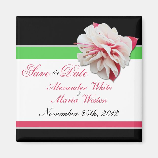 Fuchsia Flower Pink & Green Save the Date Magnet (Front)