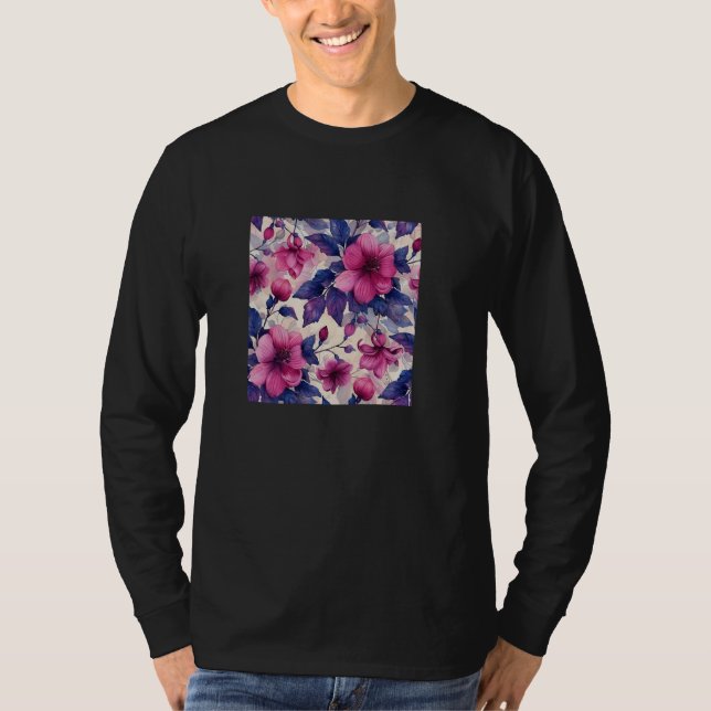 Fuchsia Flower Watercolor Pattern Graphic T-Shirt (Front)