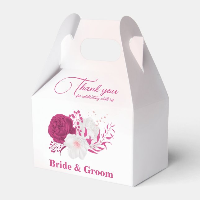 fuchsia flowers botanical wedding favor boxes (Front Side)