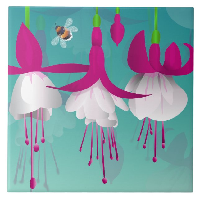 Fuchsia Flowers  Ceramic Tile (Front)
