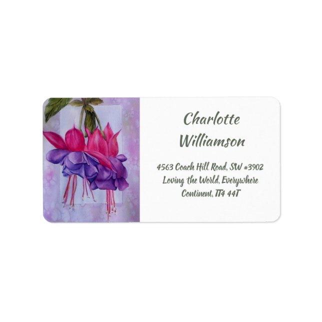 Fuchsia Flowers in Watercolor Address Label (Front)
