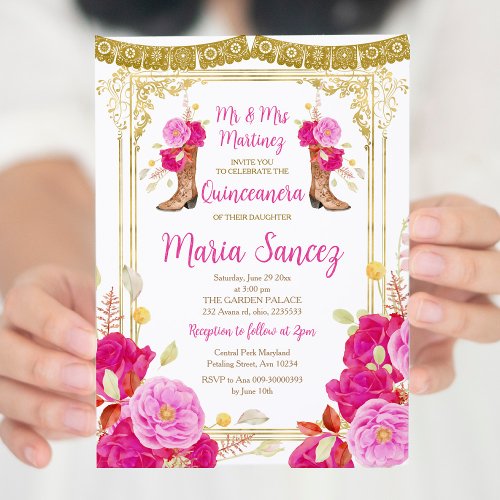 Fuchsia Flowers Quinceaera 15 Anos Birthday Invitation