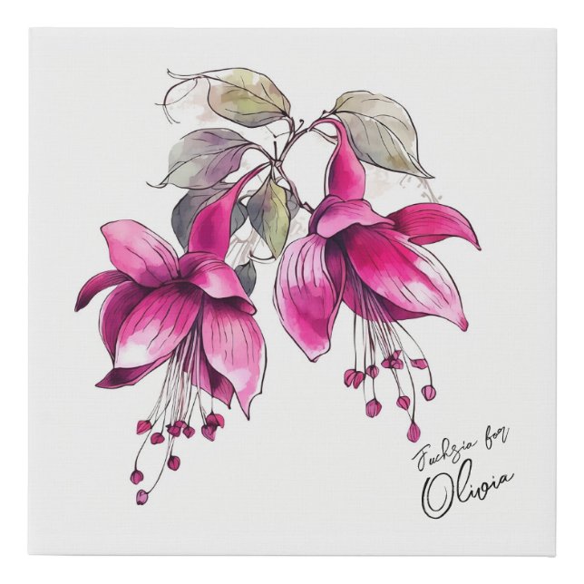 "Fuchsia for..." Editable Slogan & Name Faux Canvas Print (Front)