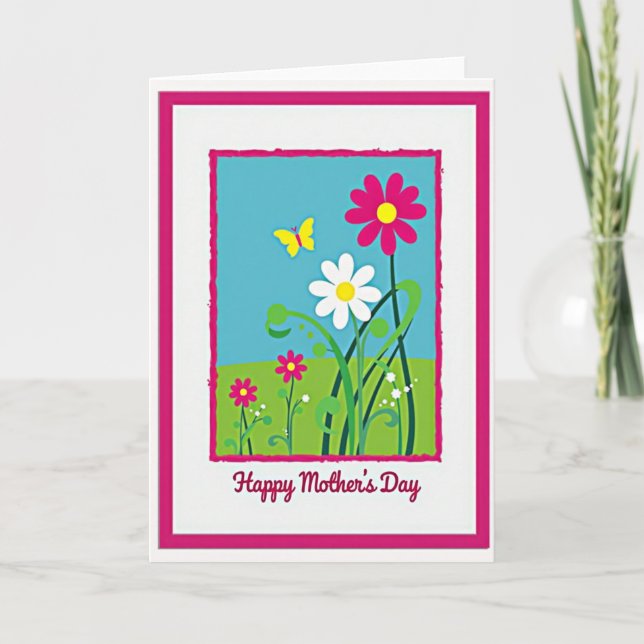 Fuchsia Frame Floral Spring Card (Front)