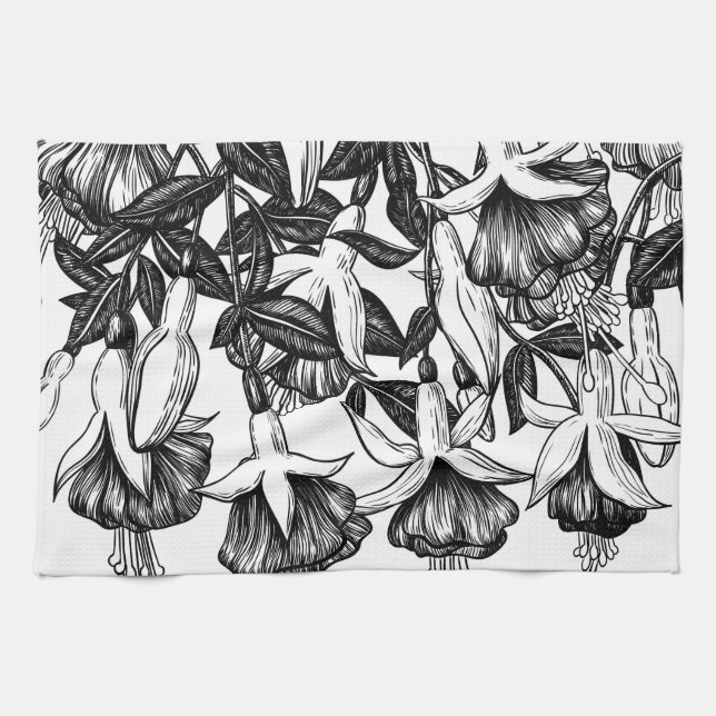 Fuchsia garden kitchen towel (Horizontal)