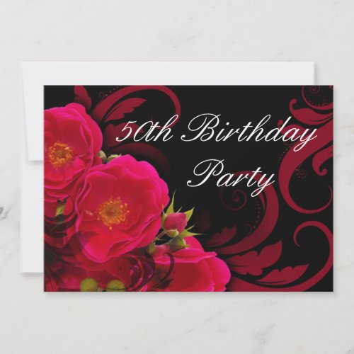 Fuchsia Garden Rose Women's 50th Birthday Party Personalized Invite
