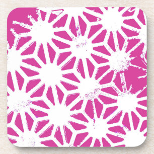 Fuchsia geometric pattern beverage coaster
